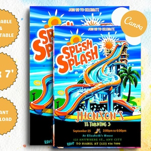 Splash Pad Party Invitation, Splish Splash Invitation, Water Park Party Invitation, Download Splash Party Invitation, Waterpark Invitation