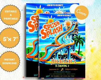 Splash Pad Birthday Invitation: Water Park Theme (Digital Download)