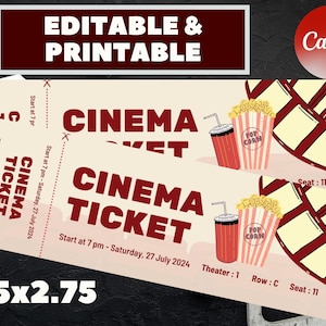 Movie Night Ticket, Movie Ticket, Movie Invitation, Surprise Movie Night, Ticket Template, Editable Ticket, Gift Ticket, Date Night Movie