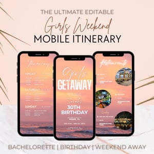 Girls Trip itinerary, Birthday Weekend Invitation, Weekend Itinerary, Digital Schedule Birthday Weekend, Mobile Phone Girls Trip Mobile Plan