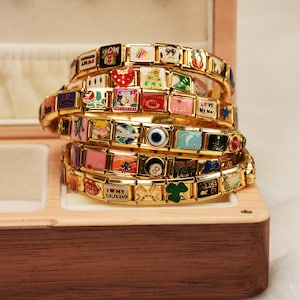 Gold Italy Charms Bracelet, Custom Italian Charm Bracelets , Vintage Best Friend Bracelet, Handmade Italian Watch Bracelets for Women Gifts