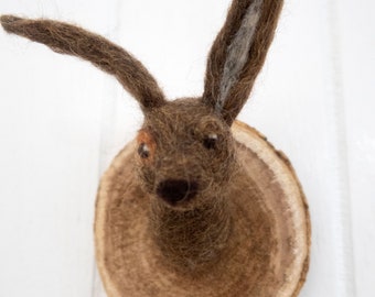 Needle Felted Cute Brown Bunny Hare Faux Taxidermy Woodland WallMount for Baby Room Nursery Mantel Decor Cottagecore Room Decor Goblincore