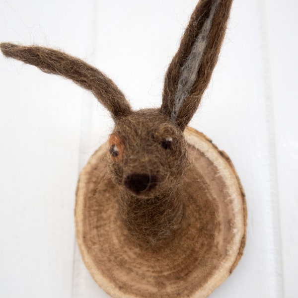Needle Felted Cute Bunny Hare Faux Taxidermy Woodland Wall Mount for Baby Room Nursery or Mantel Decor Cottagecore Room Decor Goblincore