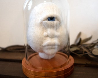 OOAK Needle-Felted Cyclops Baby Head for Oddities Curiosity Cabinet Bookshelf Decor Creepy Cute Decor Creepy Gift Goblincore