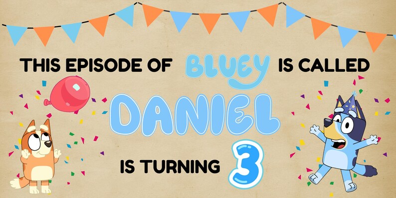 Bluey Birthday Banner, Editable Canva Template (PDF File) - Etsy