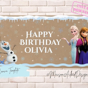 Frozen Birthday Banner, Winter Wonderland Party Backdrop, Personalized Name Sign (Digital Download)