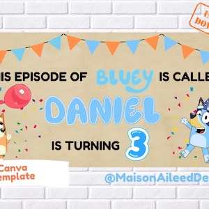 Bluey Birthday Banner, Editable Canva Template (PDF File) - Etsy