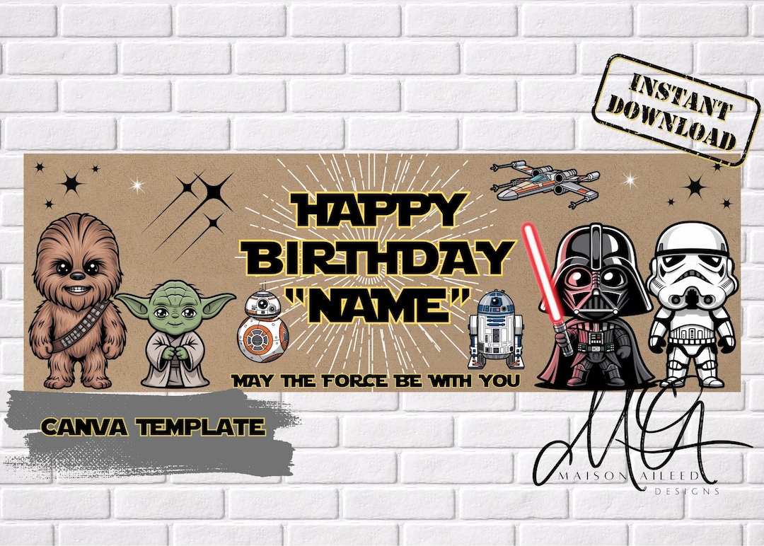 Star Wars Birthday Banner Editable Template | Custom Name & Age | Galaxy Party Decor | Ins