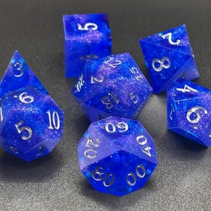 Shackled Eternity Blue Purple Dice Set Sparkly Handmade Resin Sharp-Edge Dice Set DnD
