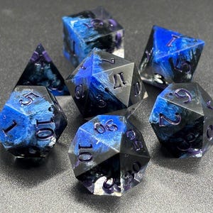Midnight Blue Purple And Black Transparent Handmade Resin Sharp-Edge Dice Set DnD