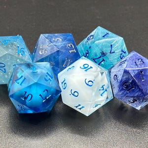 D20 Dice Blue Lot of 6 Handmade Resin Sharp-Edge 6-pieces DnD