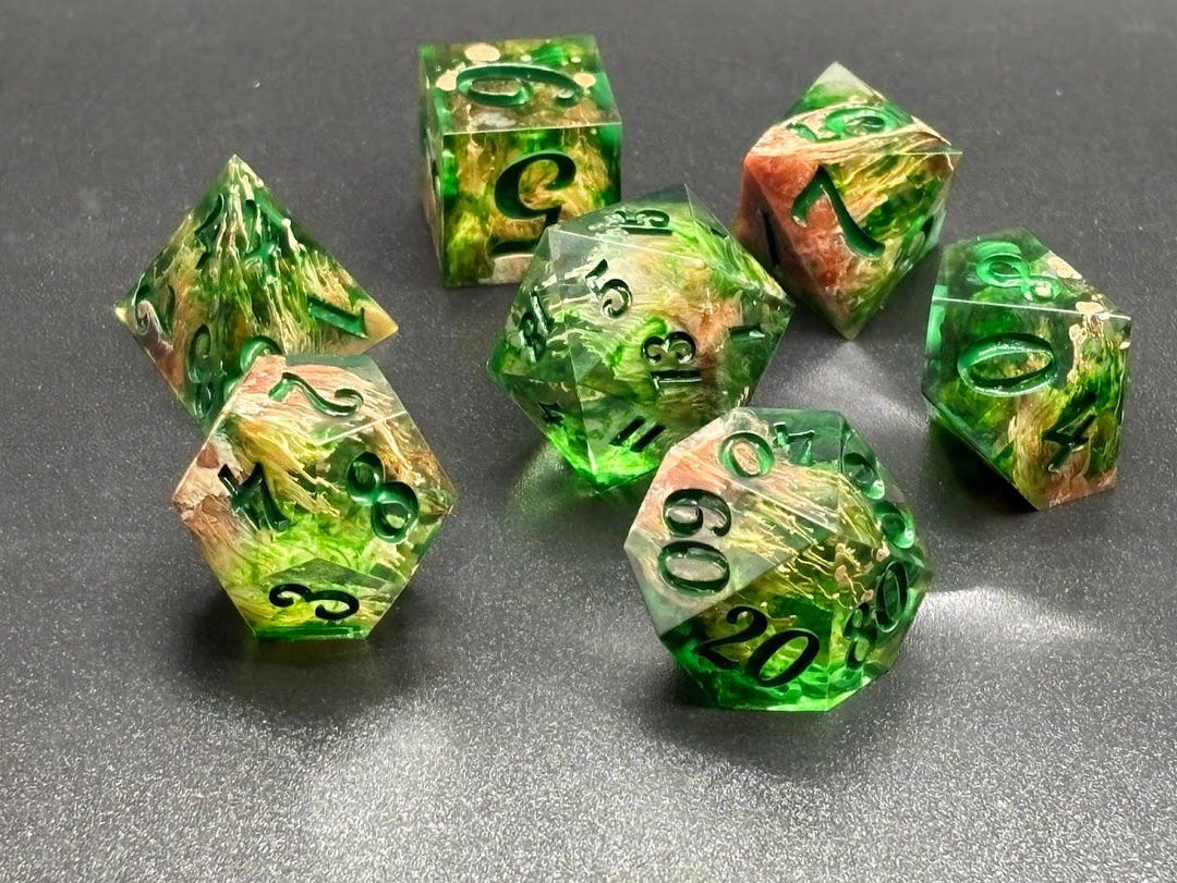 Ranger Green & Brown Transparent Handmade Resin Sharp-edge Dice Set Dnd ...