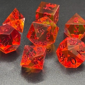 Flame Transparent Red Orange And Yellow Dice Handmade Resin Sharp-Edge Dice Set DnD
