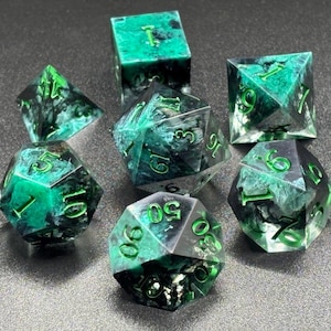 Night Growth Green & Black Transparent Handmade Resin Sharp-Edge Dice Set DnD