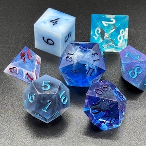 Mixed Blues Handmade Resin Sharp-Edge 7-piece Dice Set DnD