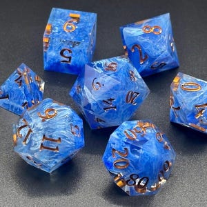 Stars in the Sky Transparent Blue Handmade Resin Sharp-Edge Dice Set DnD