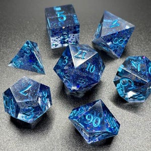 Flurry Transparent Blue Glitter Handmade Resin Sharp-Edge Dice Set DnD