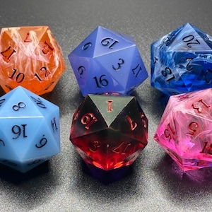 D20 Dice Lot of 6 Handmade Resin Sharp-Edge 6-pieces DnD