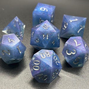 Galaxy Purple Blue Silver Dice Set Handmade Resin Sharp-Edge Dice Set DnD