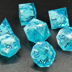 Blue Ice Transparent Handmade Resin Sharp-Edge Dice Set DnD