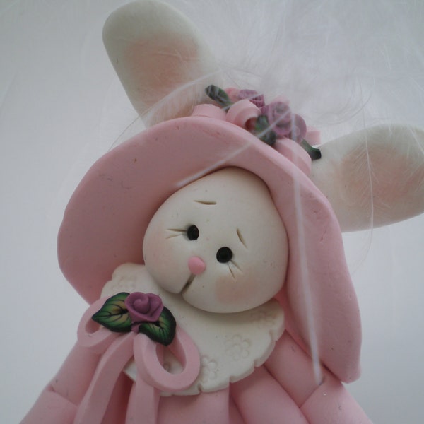 Polymer Clay Bunny with Bonnet by Helen's Clay Art