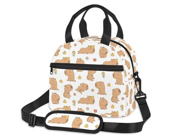 Capybara Insulated Lunch Bag, Optional Personalized Kids Lunch Tote with Detachable Strap, Matching Backpack Available