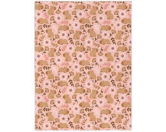 Capybara Illustration Velveteen Microfiber Blanket | Cozy Animal Throw