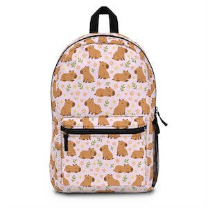 Mochila rosa con estampado de capibara, mochila escolar con diseño de animales adorables, mochila kawaii para libros, mochila de viaje para niños, mochila para la vuelta al cole, regalo de capibara