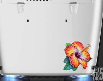 Hibiscus Rainbow Vinyl Printed Sticker Decal Accessories, Hood Decals for Women, Vinyl Stickers - by Artstudio54