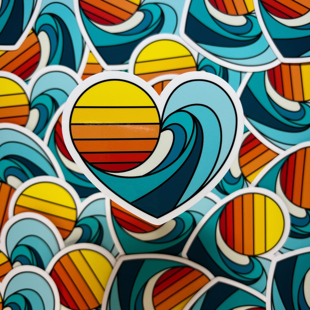 Heart Ocean Wave Sun Weatherproof Vinyl Sticker - Unique, Fun Sticker ...