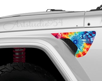 Two Printed Rainbow Tie Dye Fender Vent Decals for JL  -  Accessories, Hood Decals for Women, Vinyl Stickers - Oracle - by Artstudio54