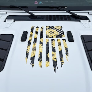 USA American Flag Sunflower Vinyl Decal - 4x4 Inch Sticker For Car, Laptop, Window, Bumper