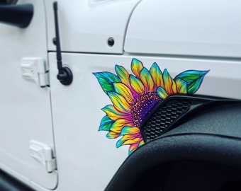 Sunflower Rainbow Sun Flower Vinyl Printed Sticker Decal Accessories, Hood Decals for Women, Vinyl Stickers - by Artstudio54