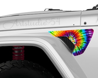 Two Printed Rainbow Tie Dye Fender Vent Decals for JL  -  Accessories, Hood Decals for Women, Vinyl Stickers - Oracle - by Artstudio54