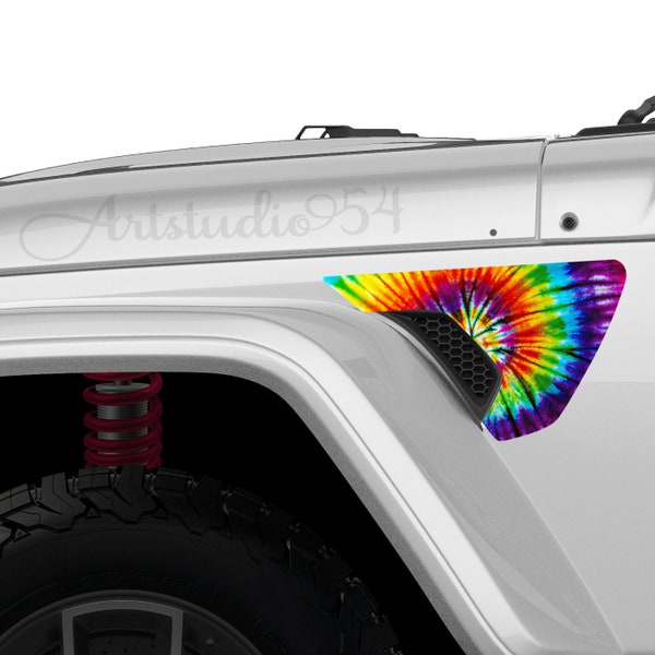 Two Printed Rainbow Tie Dye Fender Vent Decals for JL  -  Accessories, Hood Decals for Women, Vinyl Stickers - Oracle - by Artstudio54