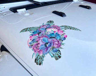 Sea Turtle Flower Vinyl Printed Sticker Decal Accessories, Hood Decals for Women, Vinyl Stickers - by Artstudio54