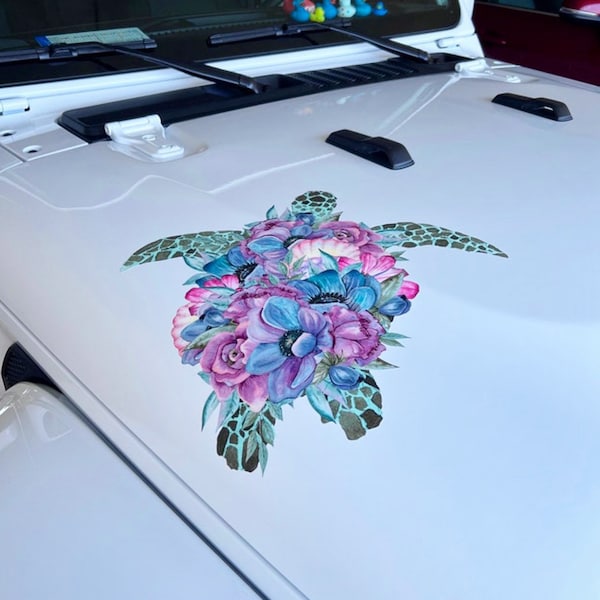 Sea Turtle Flower Vinyl Printed Sticker Decal Accessories, Hood Decals for Women, Vinyl Stickers - by Artstudio54