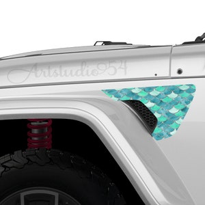 Two Printed Mint Mermaid Fender Vent Decals for JL - Accessories, Hood Decals for Women, Vinyl Stickers - Oracle - by Artstudio54 image 1