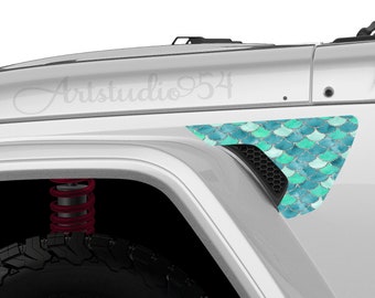 Two Printed Mint Mermaid Fender Vent Decals for JL -  Accessories, Hood Decals for Women, Vinyl Stickers - Oracle - by Artstudio54