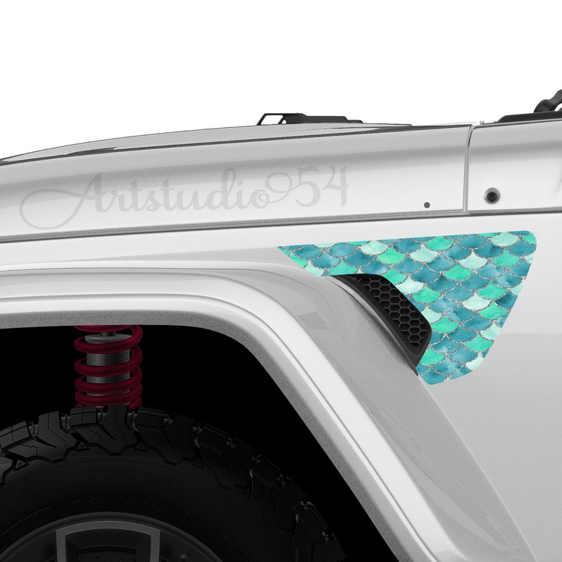 Two Printed Mint Mermaid Fender Vent Decals for JL - Accessories, Hood Decals for Women, Vinyl Stickers - Oracle - by Artstudio54 image 1