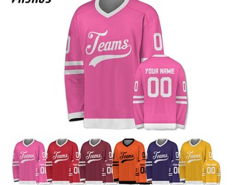 Custom Hockey Jersey Printed Stitched Personalized Name Number Sports Long Sleeve Shirts for Men Women Youth Kid Fans Gift