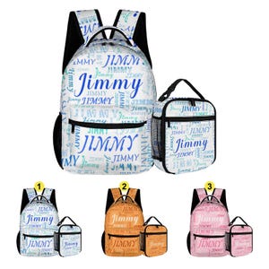 Personalized Name Backpack+Lunch Bag, Custom Name Print Backpack And Lunchbox Bag, Back to School Gift for Kids
