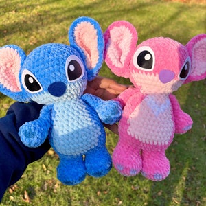 Crocheted Stitch and Angel Plushie, Cute Stuffed Animal Plushies, Handmade Blue and Pink Alien Toy- Made To Order