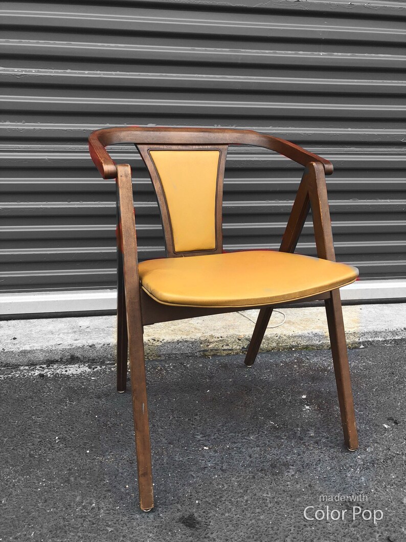 Mid Century Stakmore Chair With Yellow Vinyl