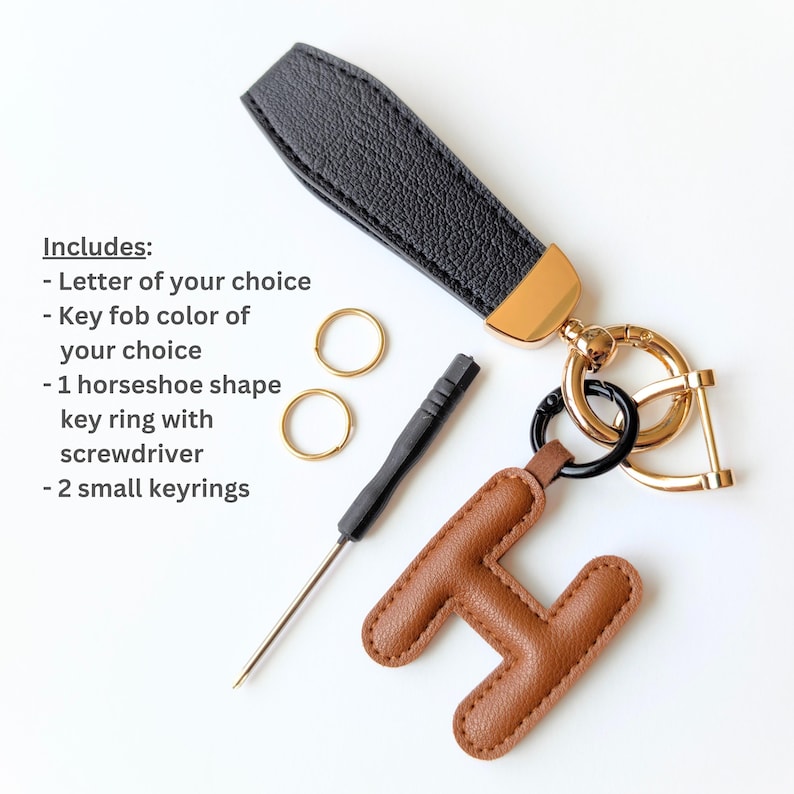 Initial Letter Keychain Leather Custom Letter Monogram Key Ring Gift ...