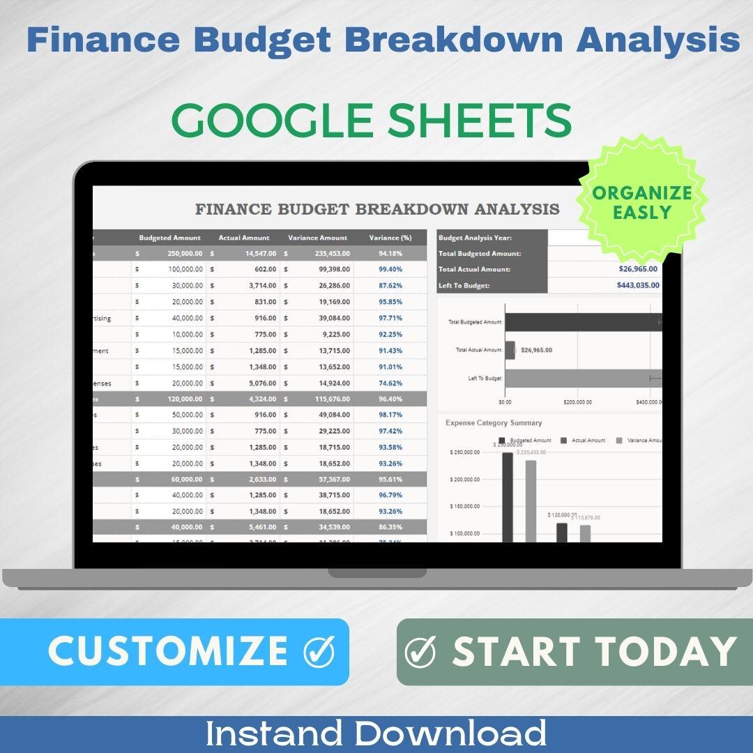 Finance Budget Breakdown Analysis Template - Editable Google Sheets for ...
