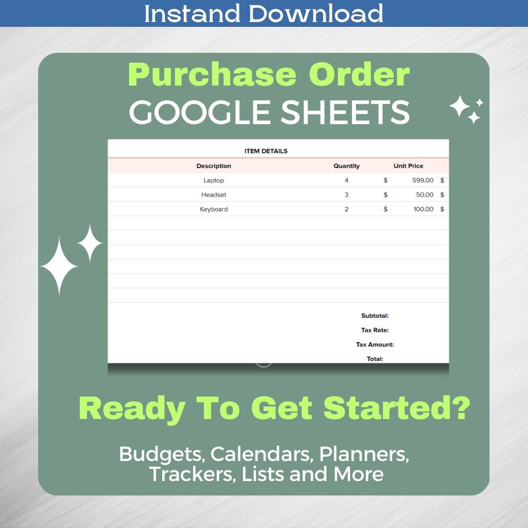 Purchase Order, Google Sheets Template, Business Order Form, Inventory ...
