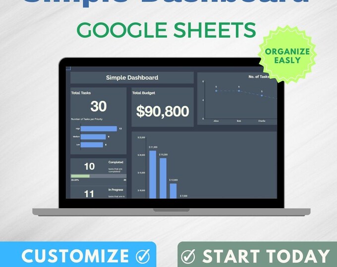 Simple Dashboard Template, Editable Google Sheets Data Visualization ...