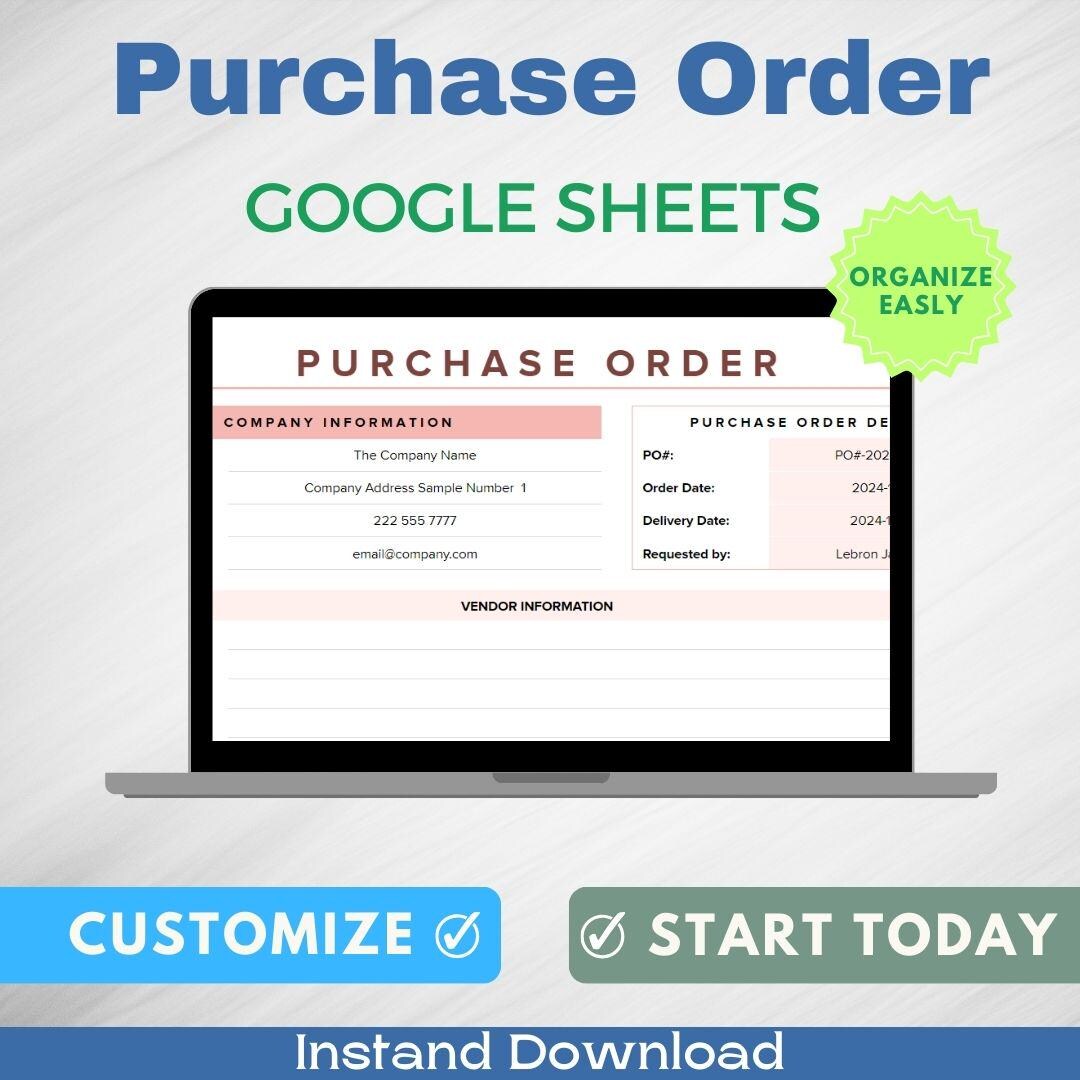 Purchase Order, Google Sheets Template, Business Order Form, Inventory ...