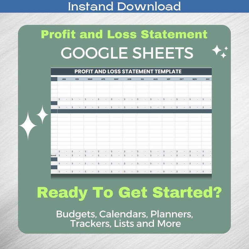 Profit and Loss Statement Template,google Sheets Financial Report ...